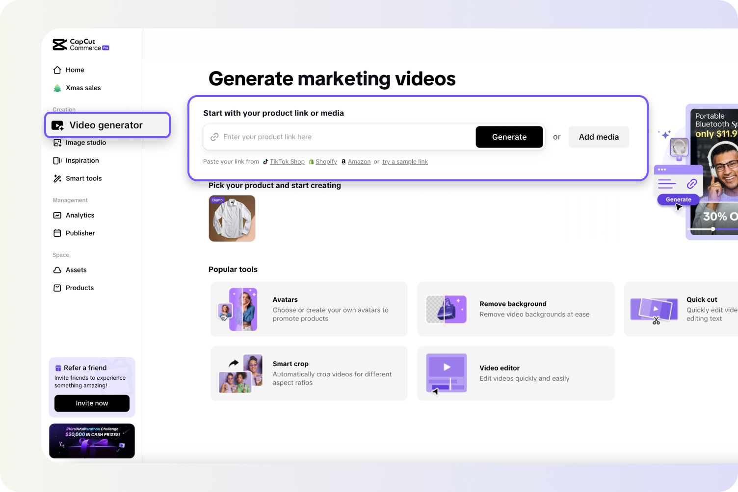 Generate a video from the product link